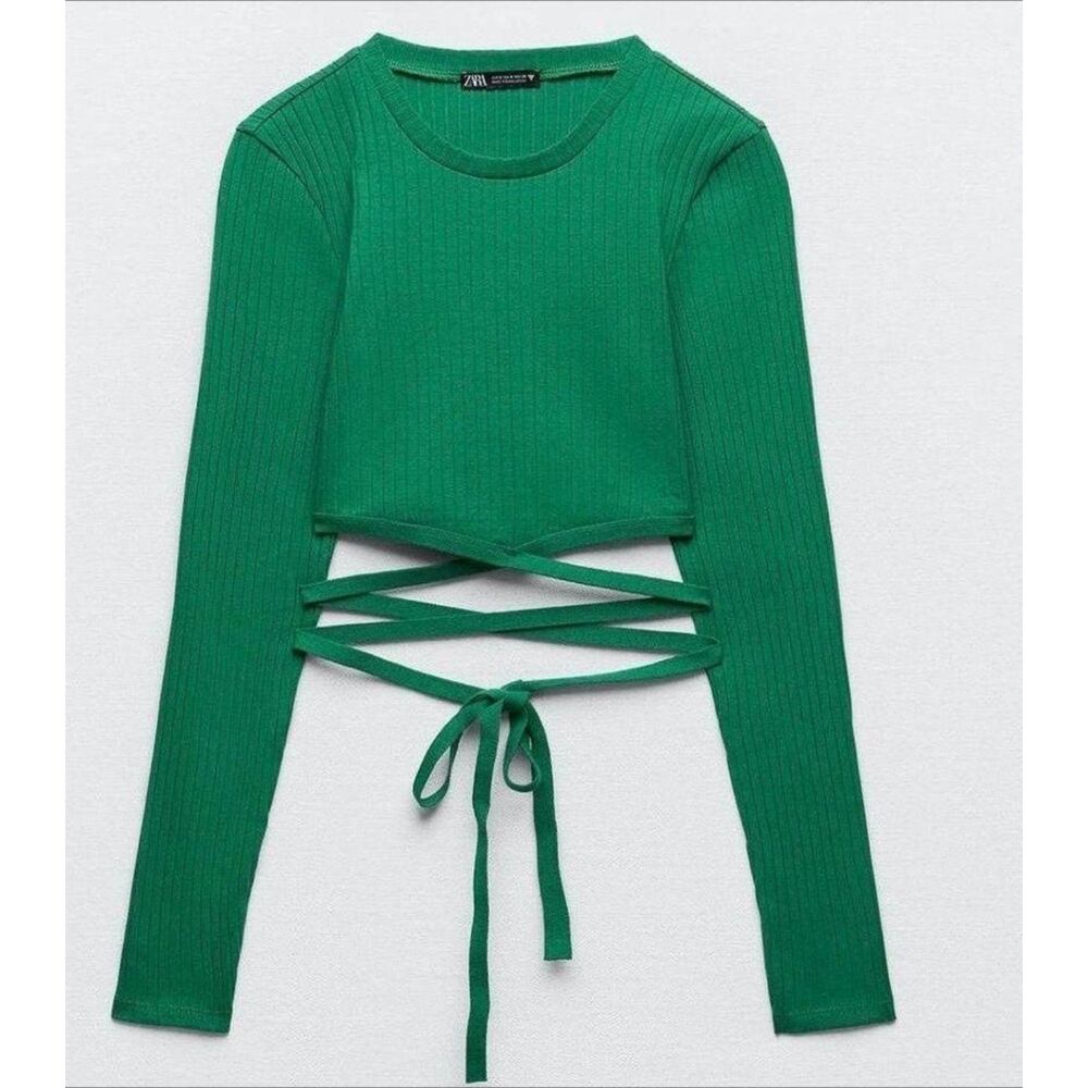 Zara Green Long Sleeve Crop Top